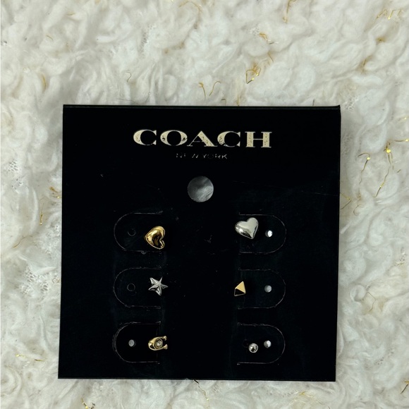 Coach two tone Gold and Silver Earrings set 6PC Stud Earring Set Heart, Star, C - Picture 2 of 5